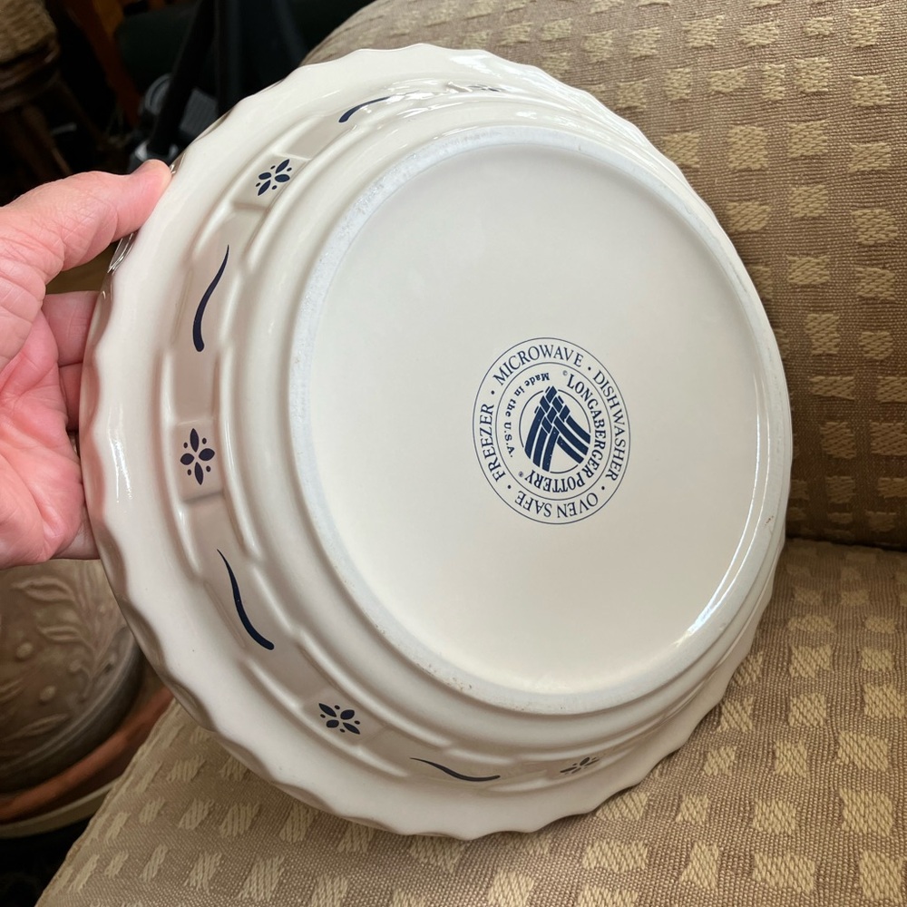 Vintage Longaberger Pottery Off-White Ceramic Pie Pan Plate 10 inches - Picture 11 of 16